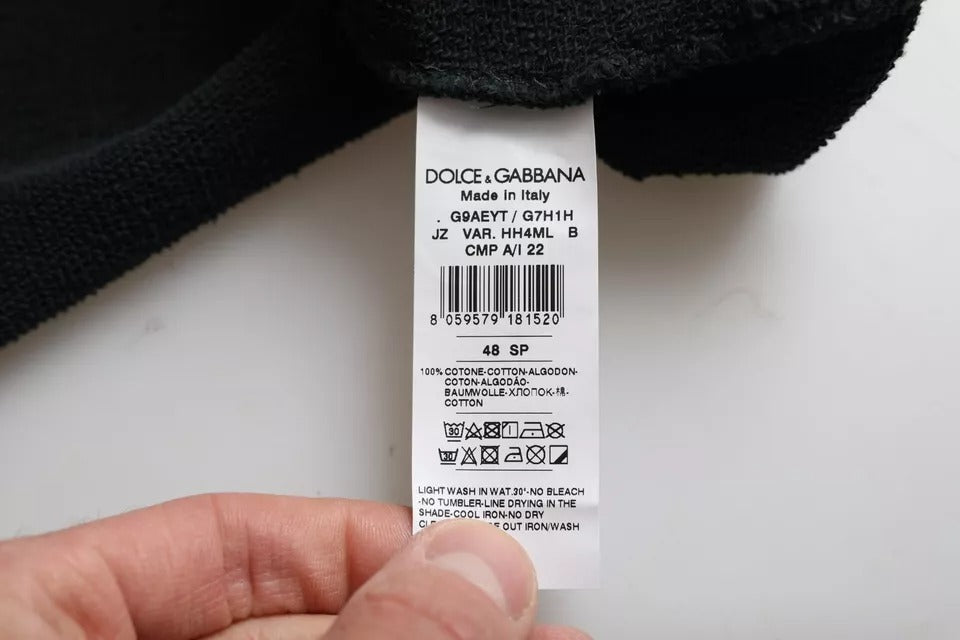 Black cotton hooded cropped T-shirt with short sleeves from Dolce & Gabbana, displayed on a plain background.