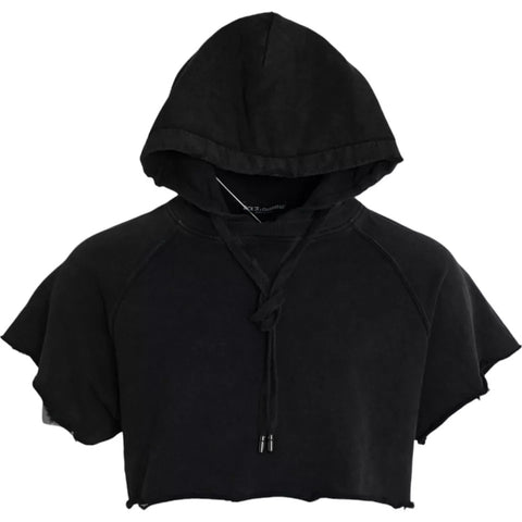Black cotton hooded cropped T-shirt with short sleeves from Dolce & Gabbana, shown on a plain background.