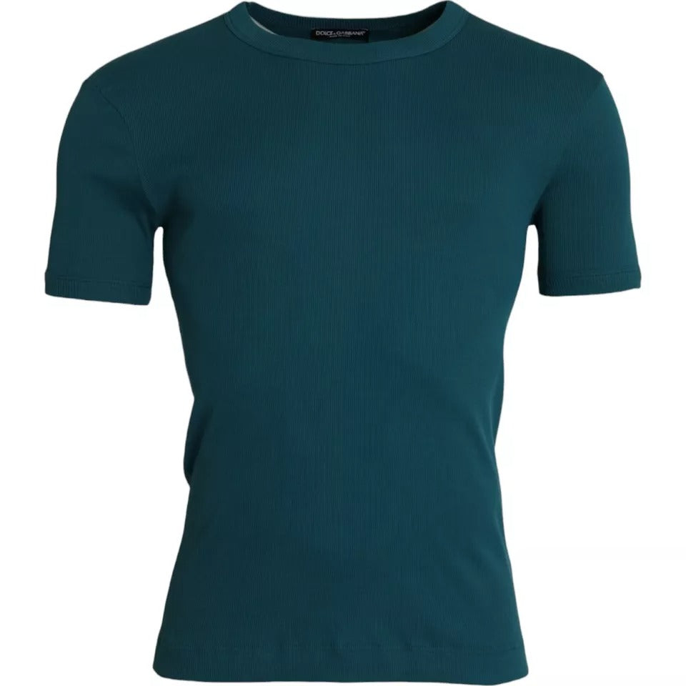 Blue and green cotton round neck short sleeve T-shirt by Dolce & Gabbana, casual fit, lightweight fabric, displayed on a plain background.