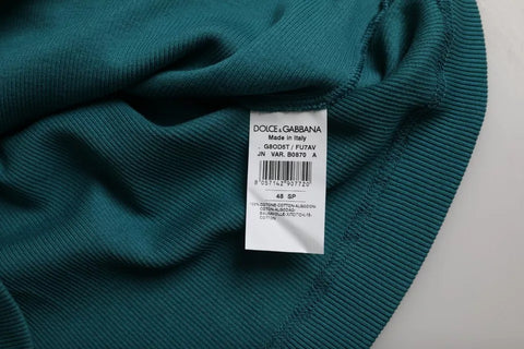 Blue and green cotton round neck short sleeve T-shirt by Dolce & Gabbana, casual fit with vibrant color blocking.