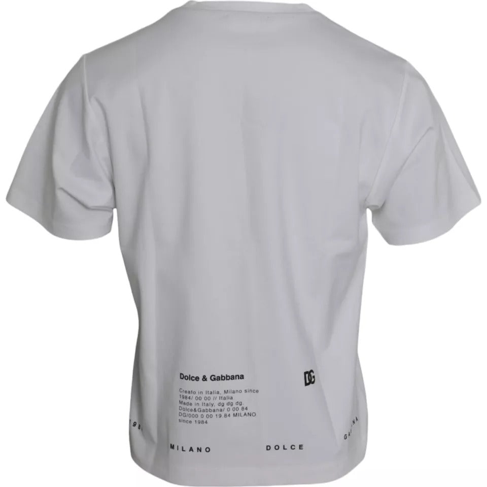 White cotton men's T-shirt with red lips print from Dolce & Gabbana, featuring a casual fit and graphic design.