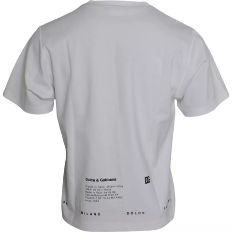 White cotton men's T-shirt with red lips print from Dolce & Gabbana, featuring a casual fit and graphic design.