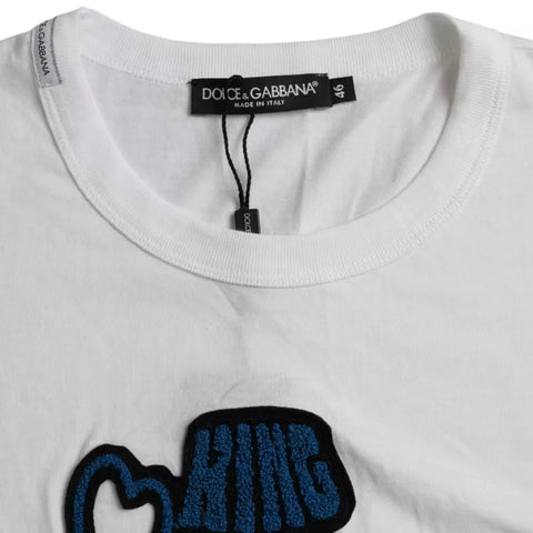 White Dolce & Gabbana King Of Love round neck short sleeve T-shirt with bold graphic design on front.