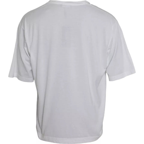 White cotton round neck short sleeve T-shirt by Dolce & Gabbana displayed on a hanger.