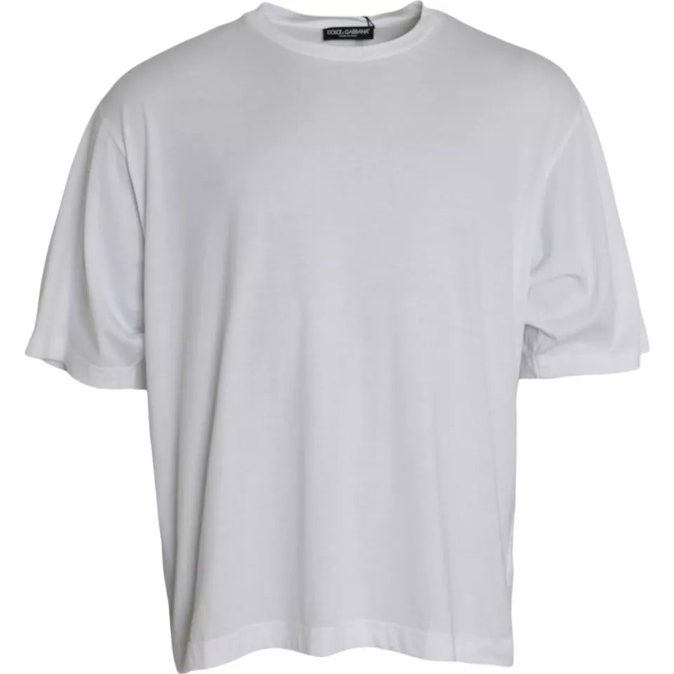 White cotton round neck short sleeve T-shirt by Dolce & Gabbana, featuring a clean, classic fit and smooth fabric.