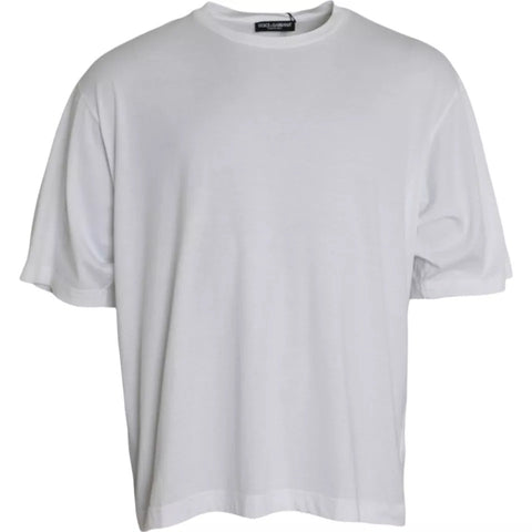 White cotton round neck short sleeve T-shirt by Dolce & Gabbana, featuring a clean, classic fit and smooth fabric.