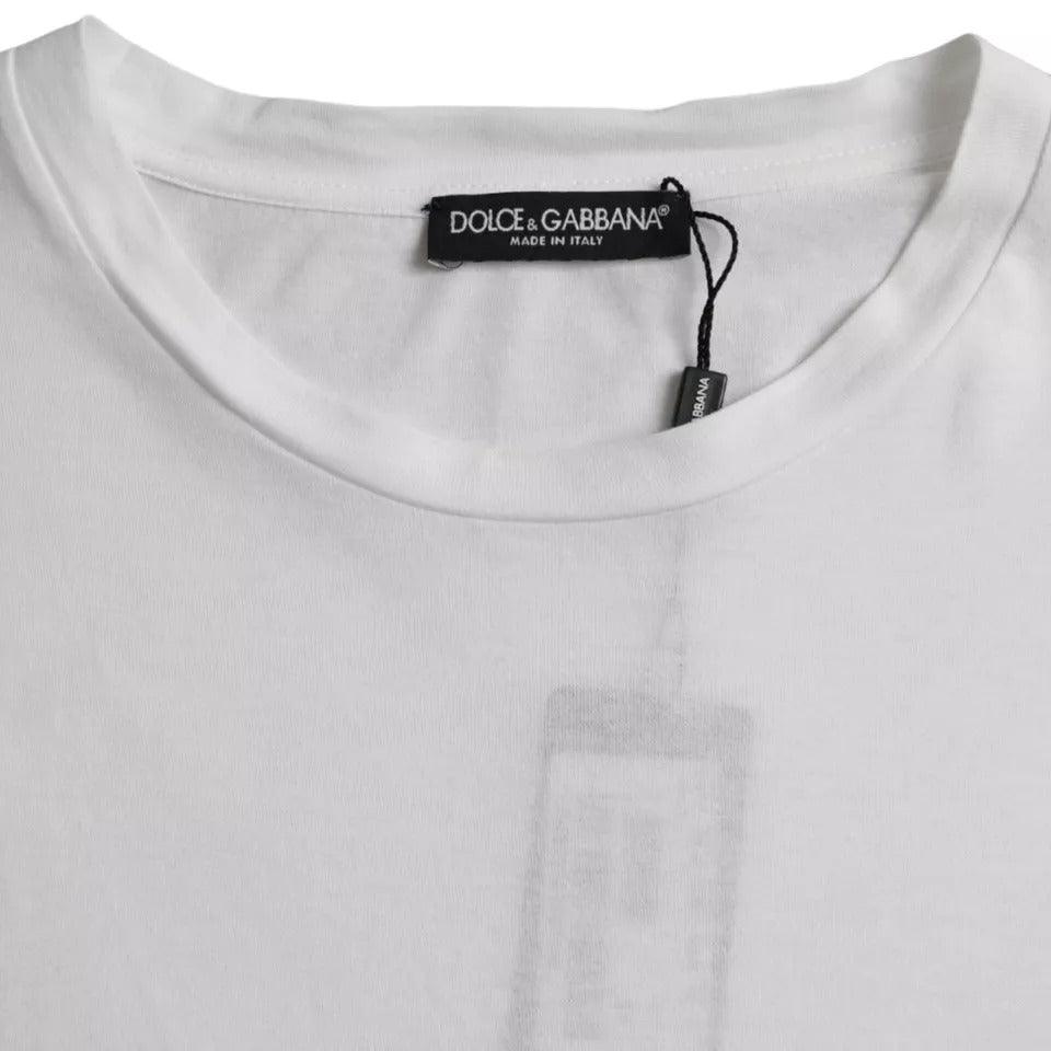 White cotton round neck short-sleeve T-shirt by Dolce & Gabbana, showcasing a classic fit and smooth fabric.