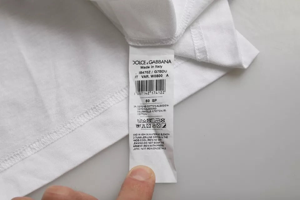 White cotton round neck short sleeve T-shirt from Dolce & Gabbana, casual fit with smooth fabric and classic design.