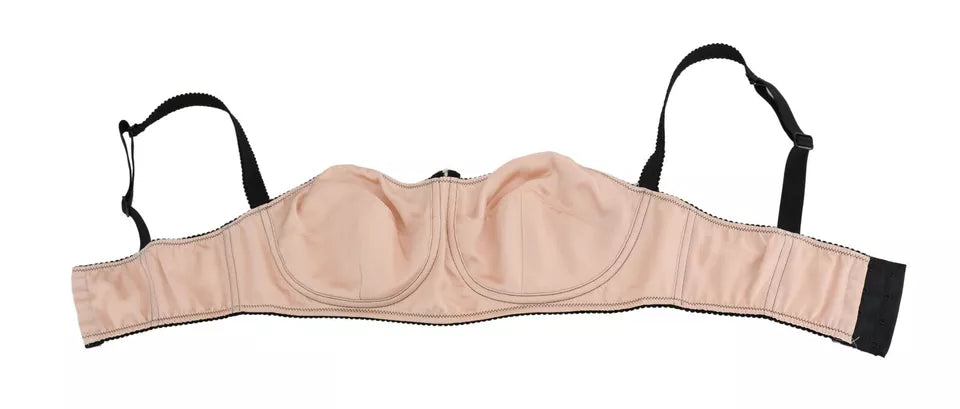 Black straps pink balconette bra by Dolce & Gabbana with delicate lace details and adjustable shoulder straps.