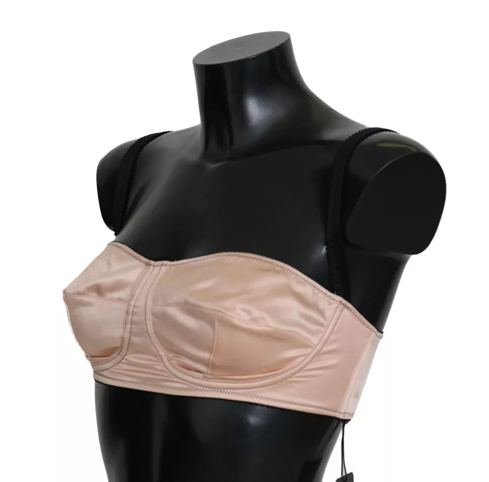 Black straps pink balconette bra by Dolce & Gabbana with delicate lace and adjustable shoulder straps.