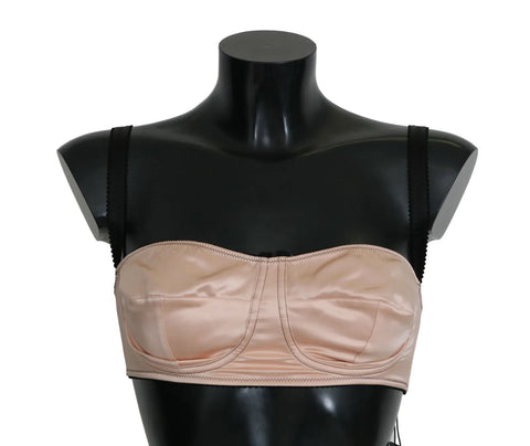Black Straps Pink Balconette Bra by Dolce & Gabbana with adjustable straps and lace detailing on the cups.
