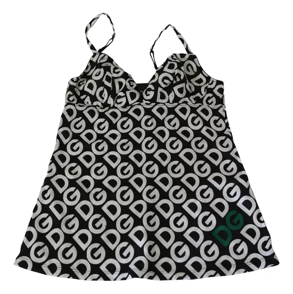 Black DG Mania print sleeveless swimwear by Dolce & Gabbana, featuring bold patterns and a sleek fit suitable for swimwear.