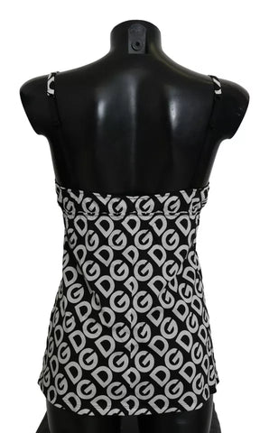 Black DG Mania print sleeveless swimwear by Dolce & Gabbana featuring bold graphic design and fitted style.