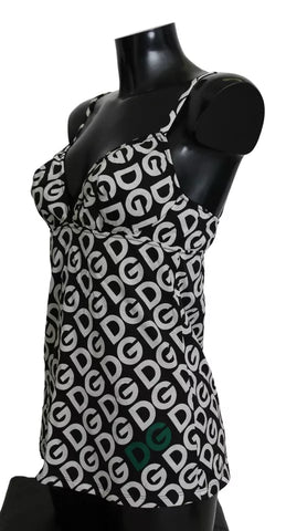 Black DG Mania print sleeveless swimwear by Dolce & Gabbana, featuring bold patterns and a sleek, fitted design.