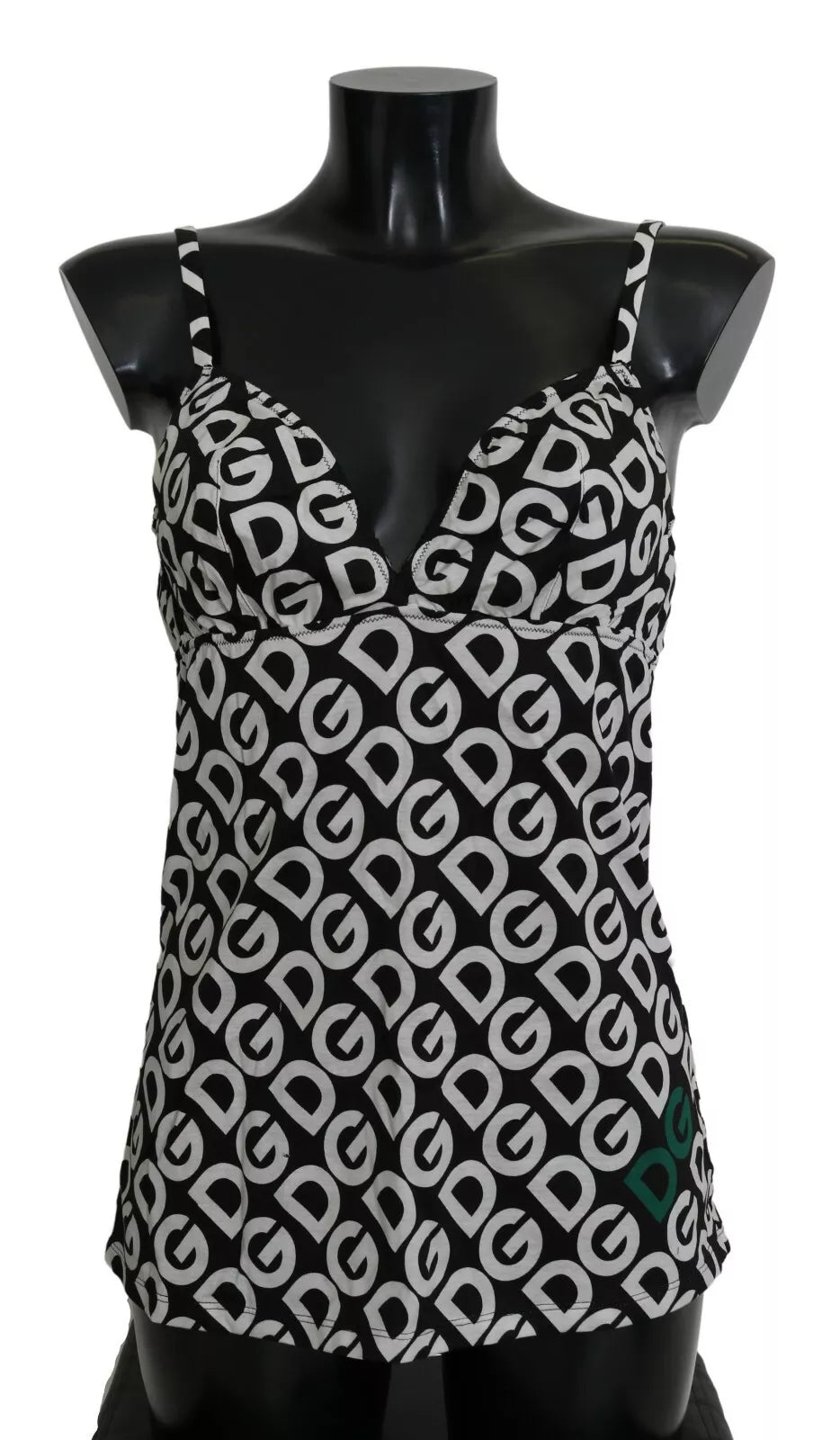 Black Dolce & Gabbana DG Mania print sleeveless swimwear with bold graphic design and fitted style.