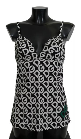 Black Dolce & Gabbana DG Mania print sleeveless swimwear with bold graphic design and fitted style.