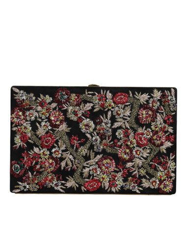 Multicolor floral gold frame clutch evening purse by Dolce & Gabbana with intricate floral design and elegant gold accents.