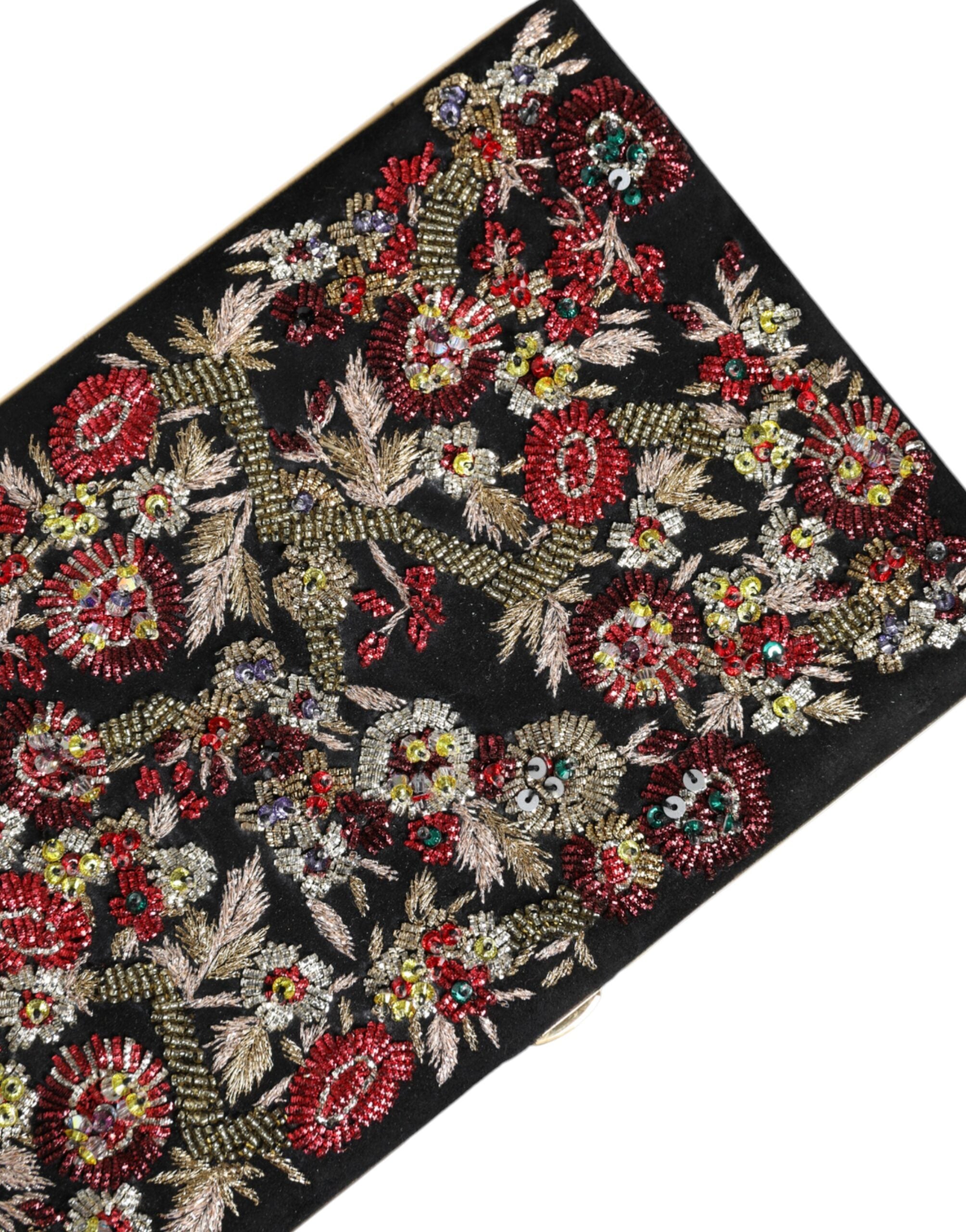 Dolce & Gabbana multicolor floral gold frame clutch evening purse with elegant floral design and gold accents.