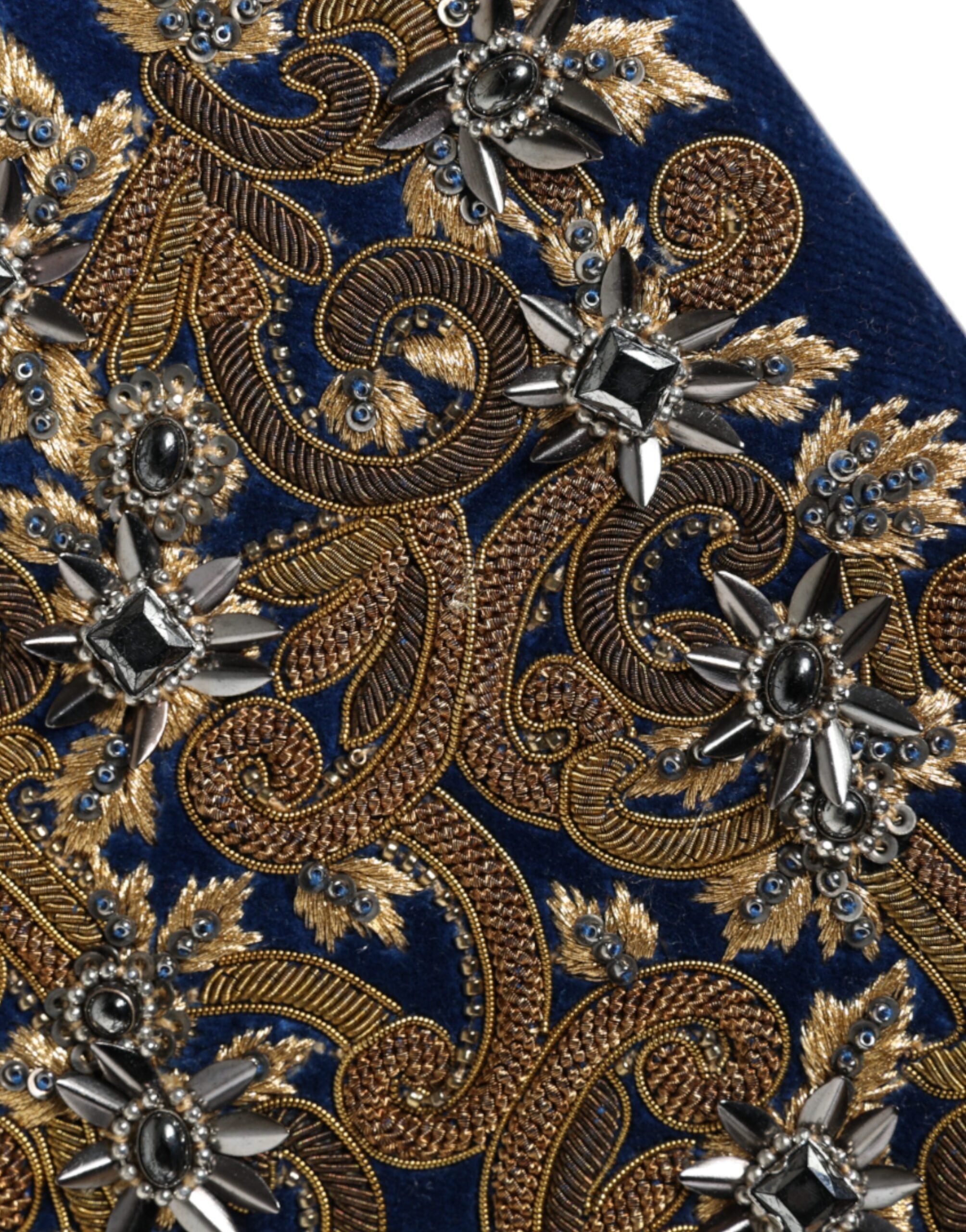 Blue velvet clutch purse with gold frame, Dolce & Gabbana evening party bag, stylish and elegant accessory for special occasions.