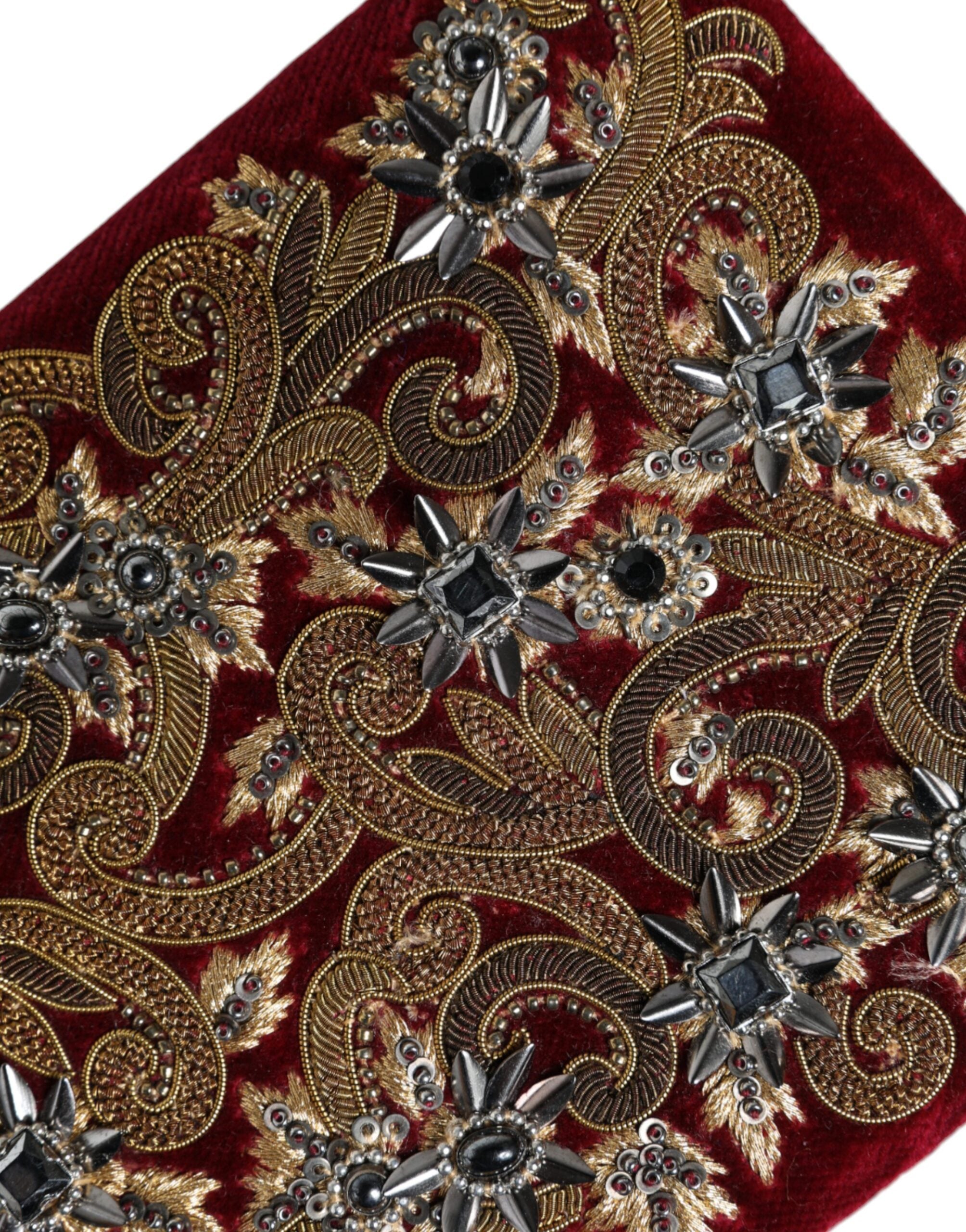Red velvet Dolce & Gabbana clutch purse with gold frame, perfect for evening parties and elegant occasions.