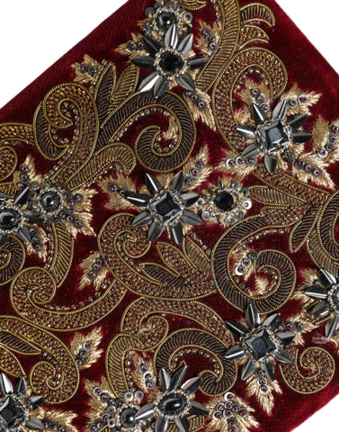 Red velvet Dolce & Gabbana clutch purse with gold frame, perfect for evening parties and elegant occasions.