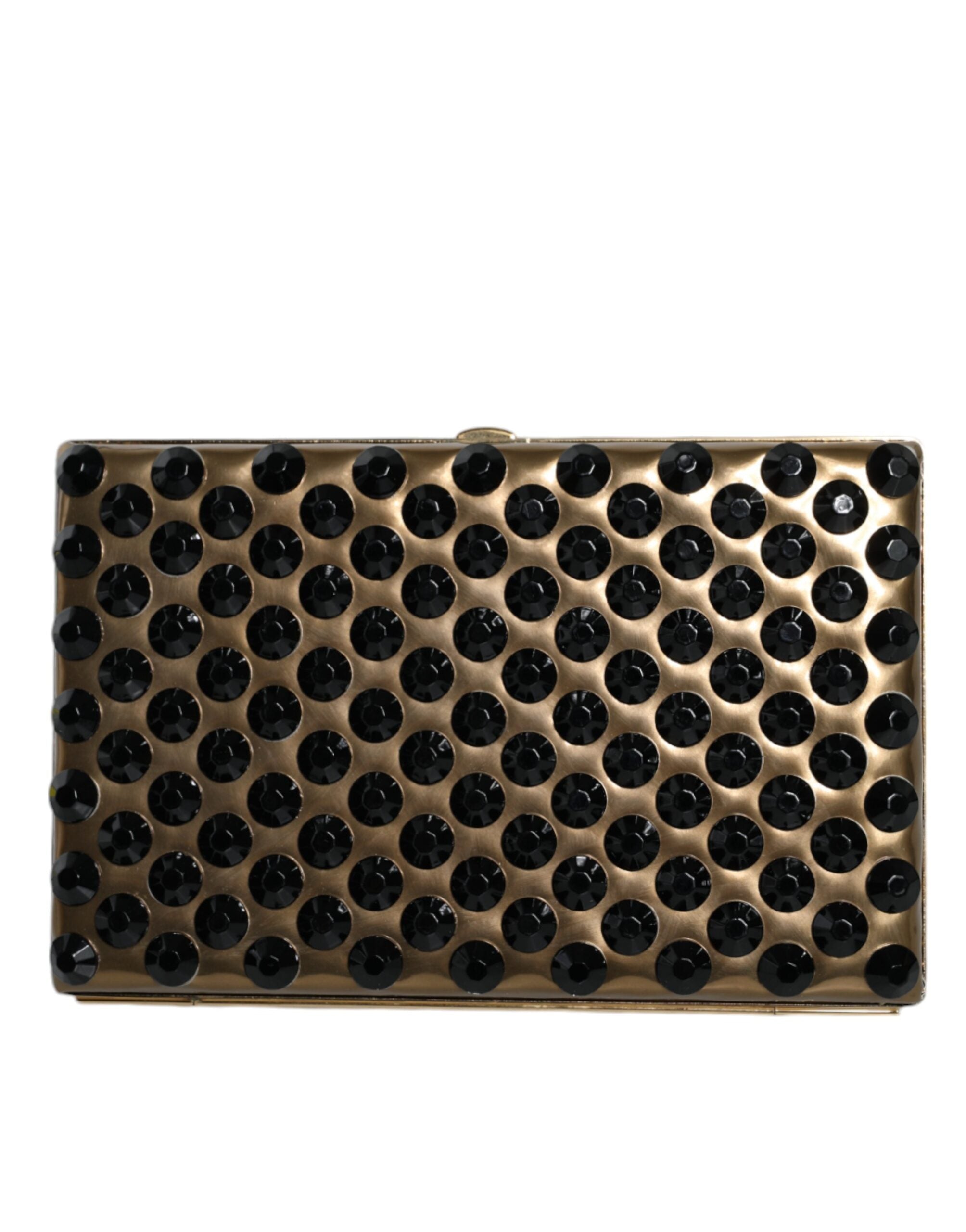 Gold crystal Dolce & Gabbana bifold clutch purse with elegant evening design, perfect for party accessories.