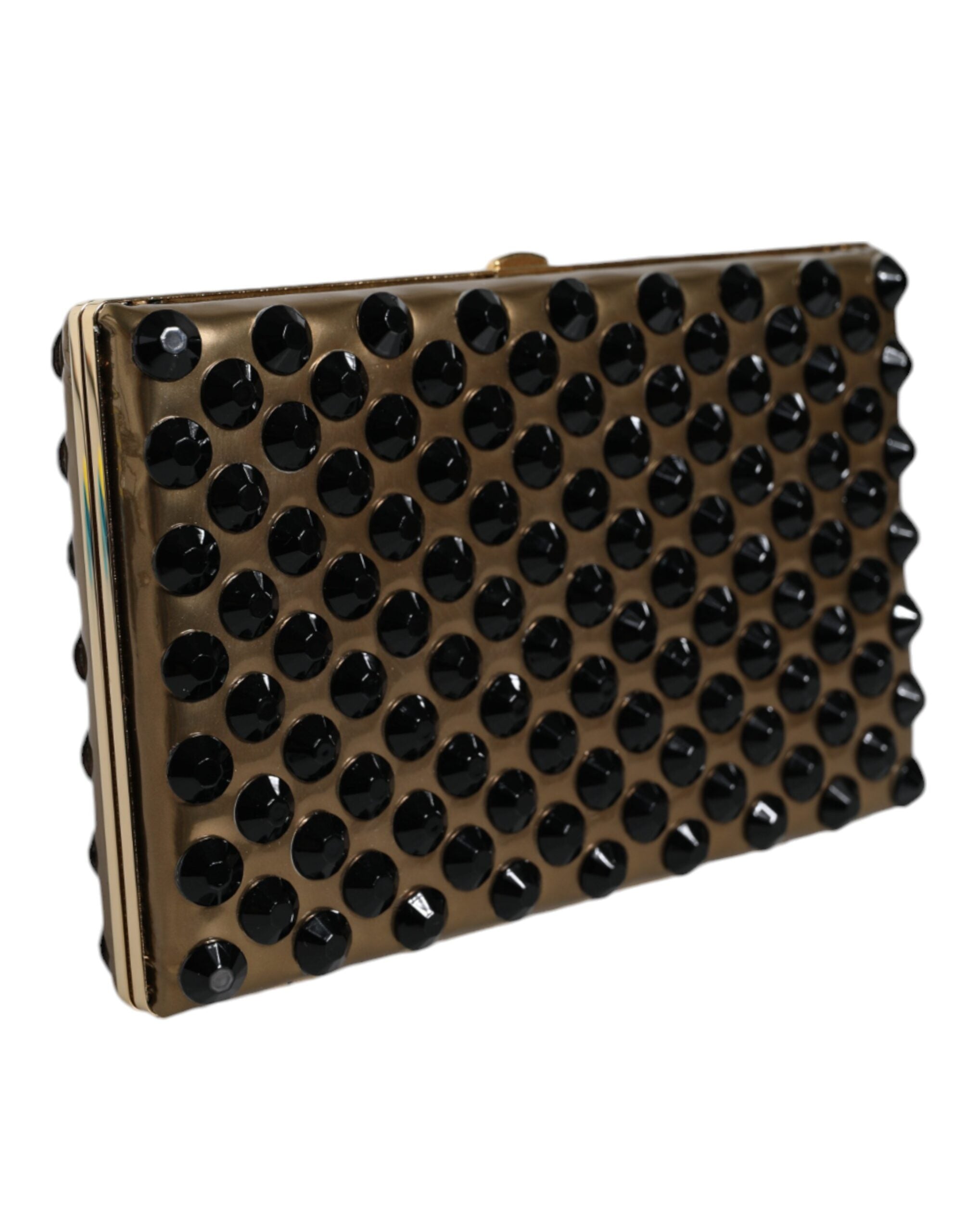 Gold crystal bifold clutch purse for women, elegant evening party bag by Dolce & Gabbana, featuring sparkling embellishments.