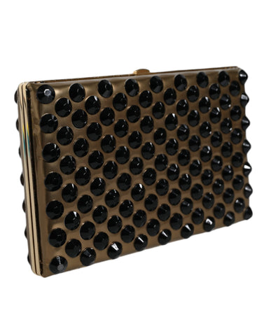 Gold crystal bifold clutch purse for women, elegant evening party bag by Dolce & Gabbana, featuring sparkling embellishments.