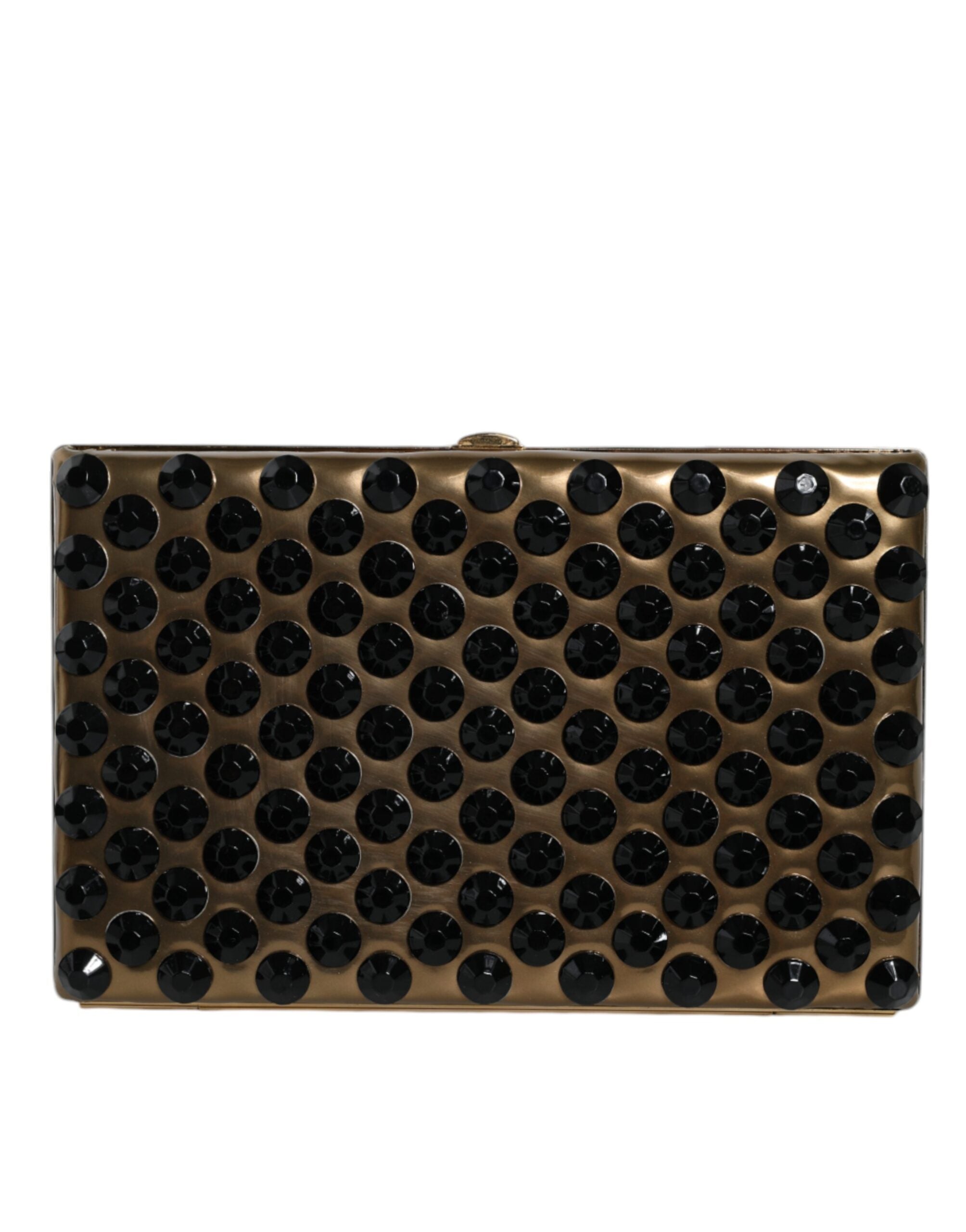 Gold crystal bifold clutch purse for women by Dolce & Gabbana, featuring a sleek evening party design with sparkling accents.