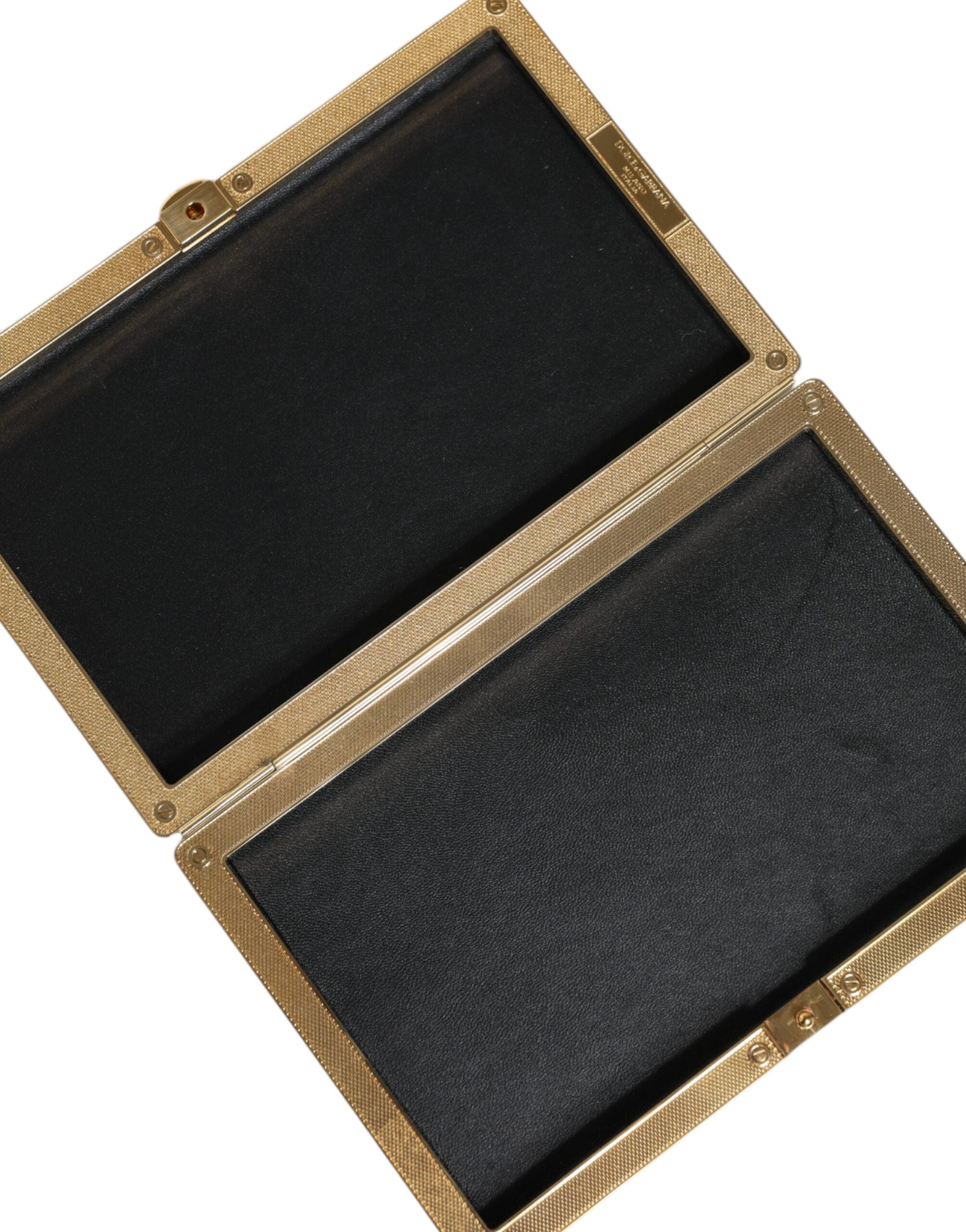 Gold crystal bifold clutch purse for women, elegant evening party bag by Dolce & Gabbana with sparkling accents.