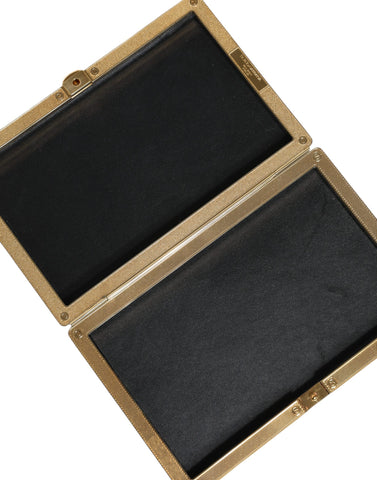 Gold crystal bifold clutch purse for women, elegant evening party bag by Dolce & Gabbana with sparkling accents.
