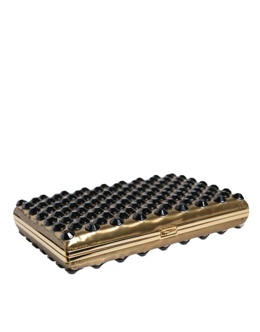 Gold crystal bifold clutch purse for women by Dolce & Gabbana, featuring a sleek evening party design with sparkling embellishments.