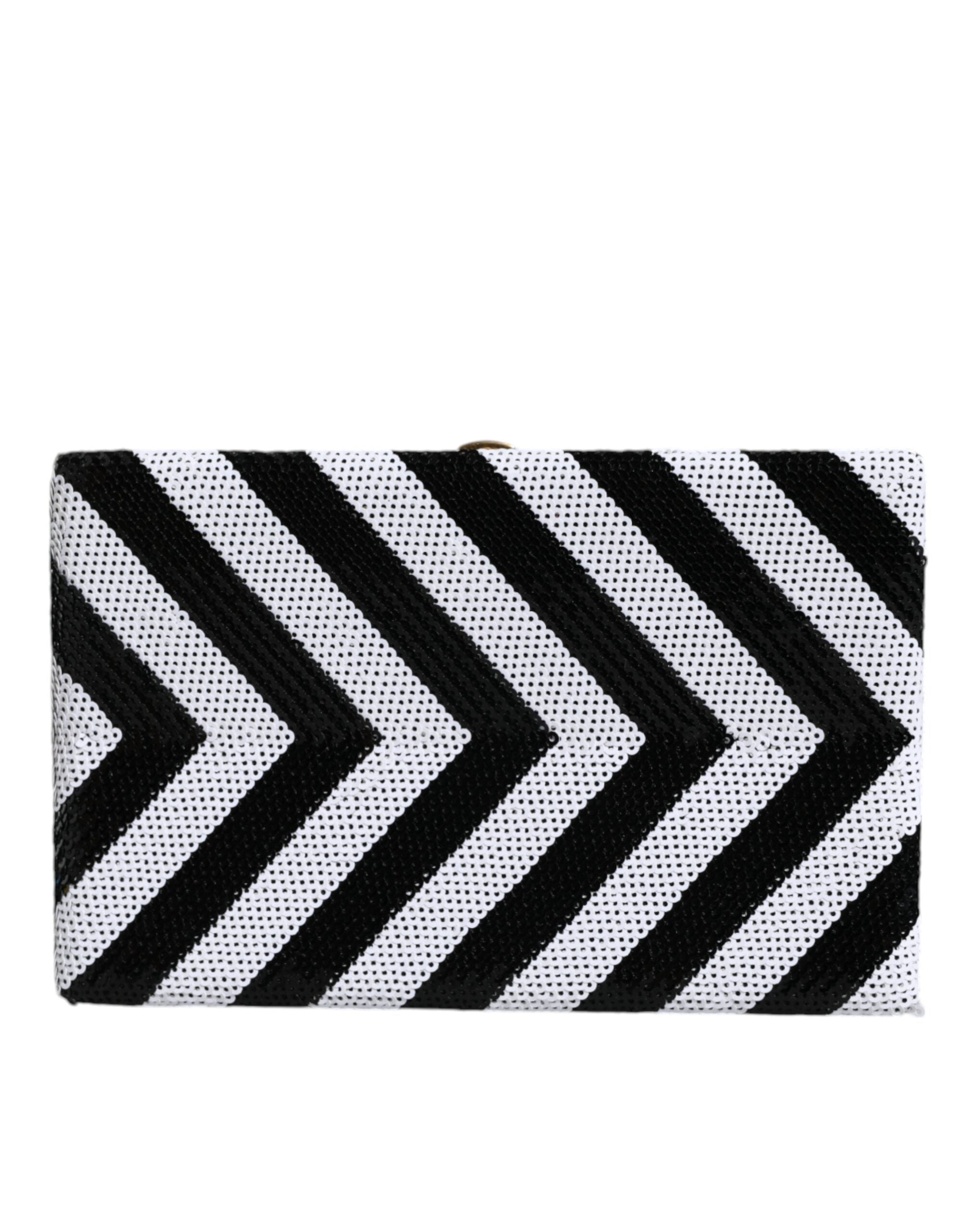 Dolce & Gabbana black and white gold frame clutch evening purse with elegant design for party and formal occasions.