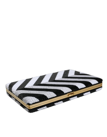 Black and white gold frame clutch purse by Dolce & Gabbana, evening party bag with elegant design and gold accents.