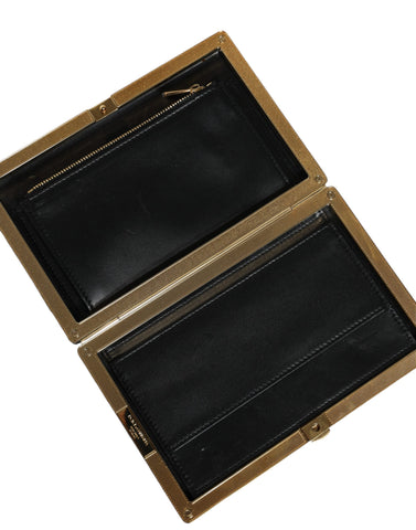 Dolce & Gabbana black and white gold frame clutch purse with elegant evening party design, featuring a sleek, sophisticated style.