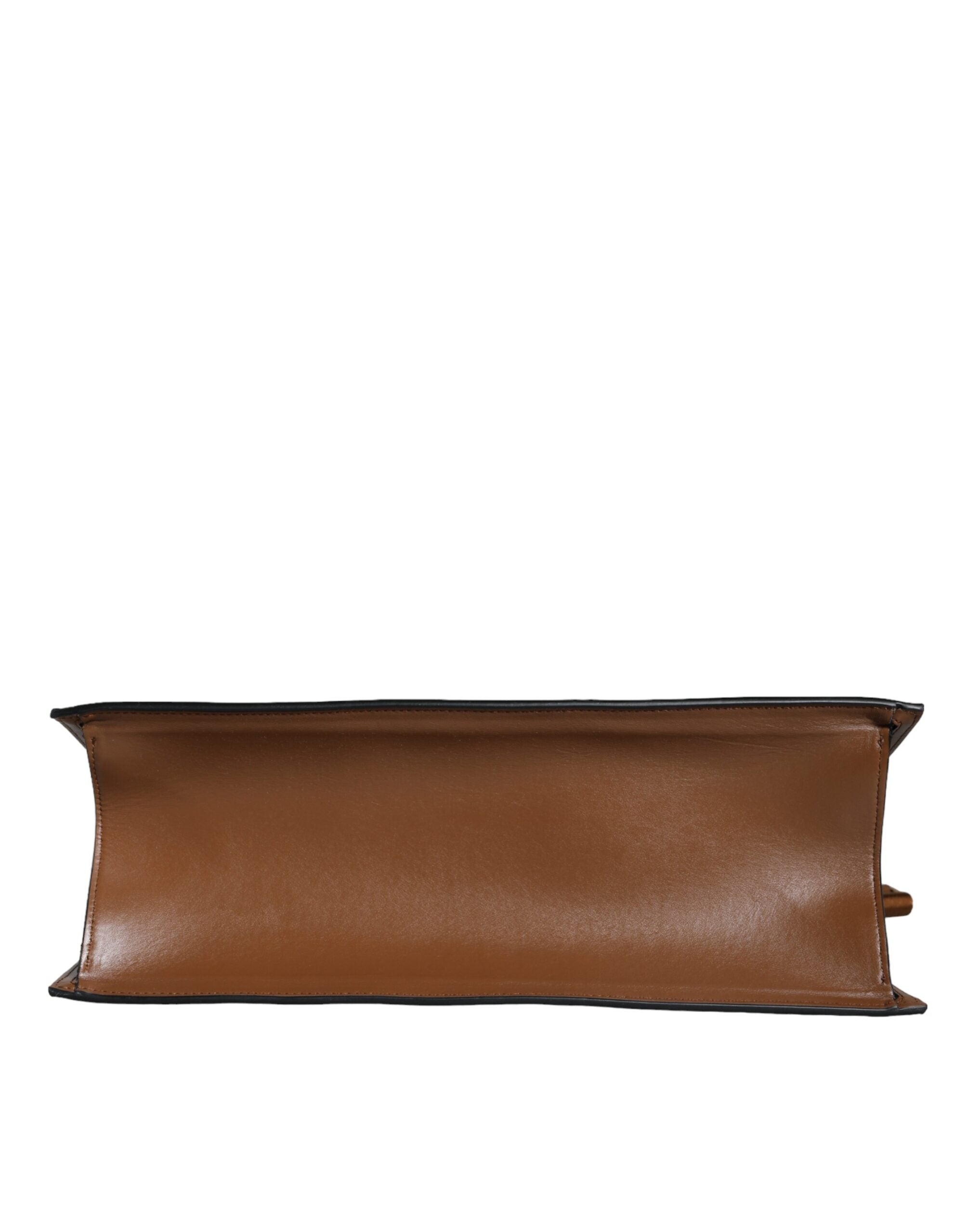Brown Versace top handle jacquard leather crossbody tote bag with logo, featuring a spacious design and elegant style.