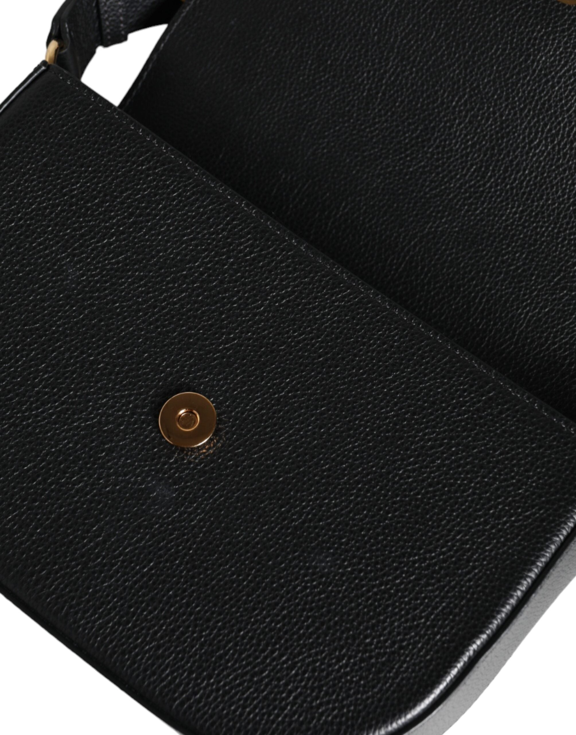 Versace black grainy calf leather crossbody shoulder bag with logo detail, stylish and compact for everyday use.