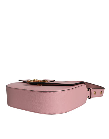 Pink grainy calf leather Versace logo crossbody shoulder bag with adjustable strap and sleek design.