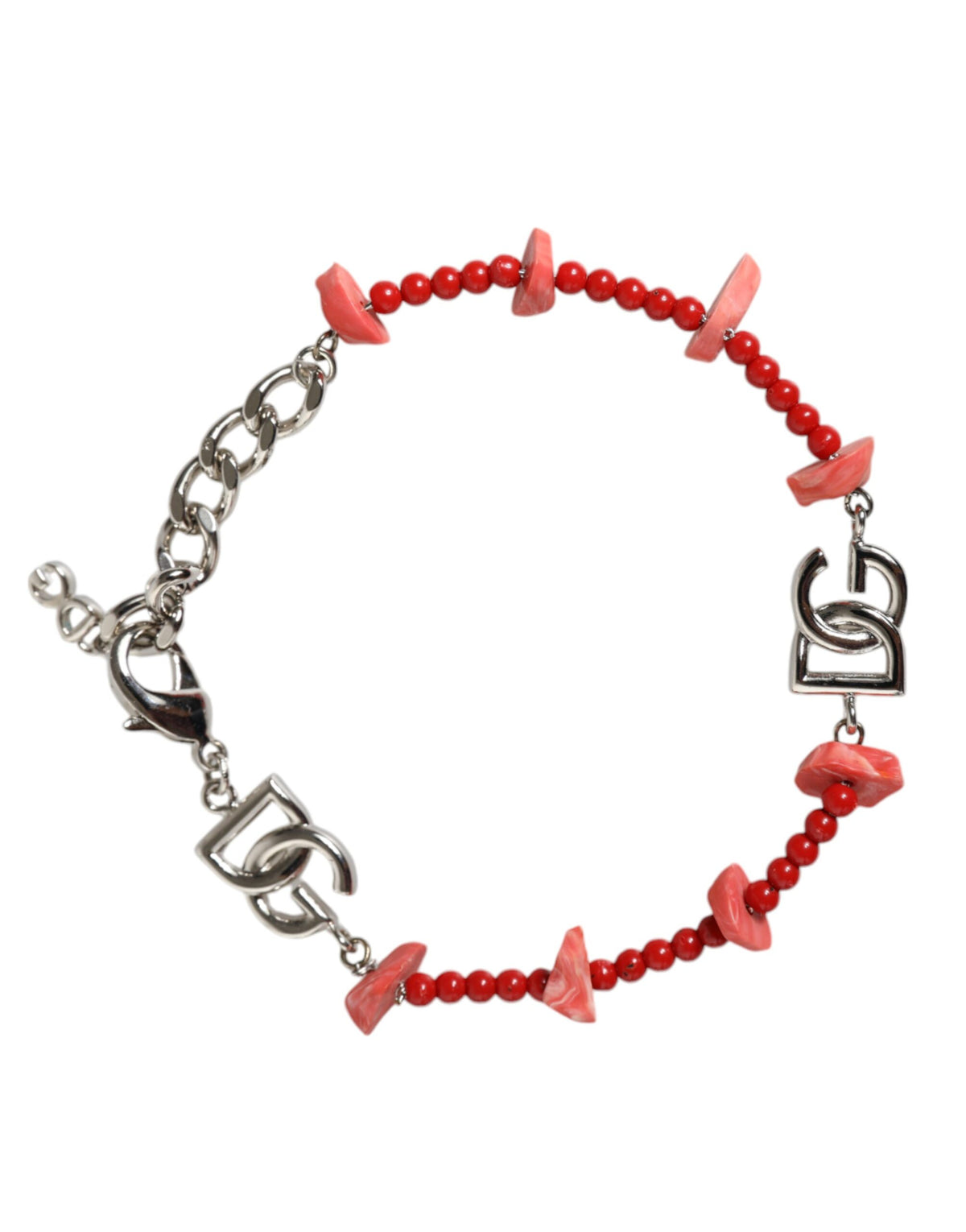 Silver tone brass beaded resin chain bracelet featuring Dolce & Gabbana DG logo detail, stylish jewelry accessory.