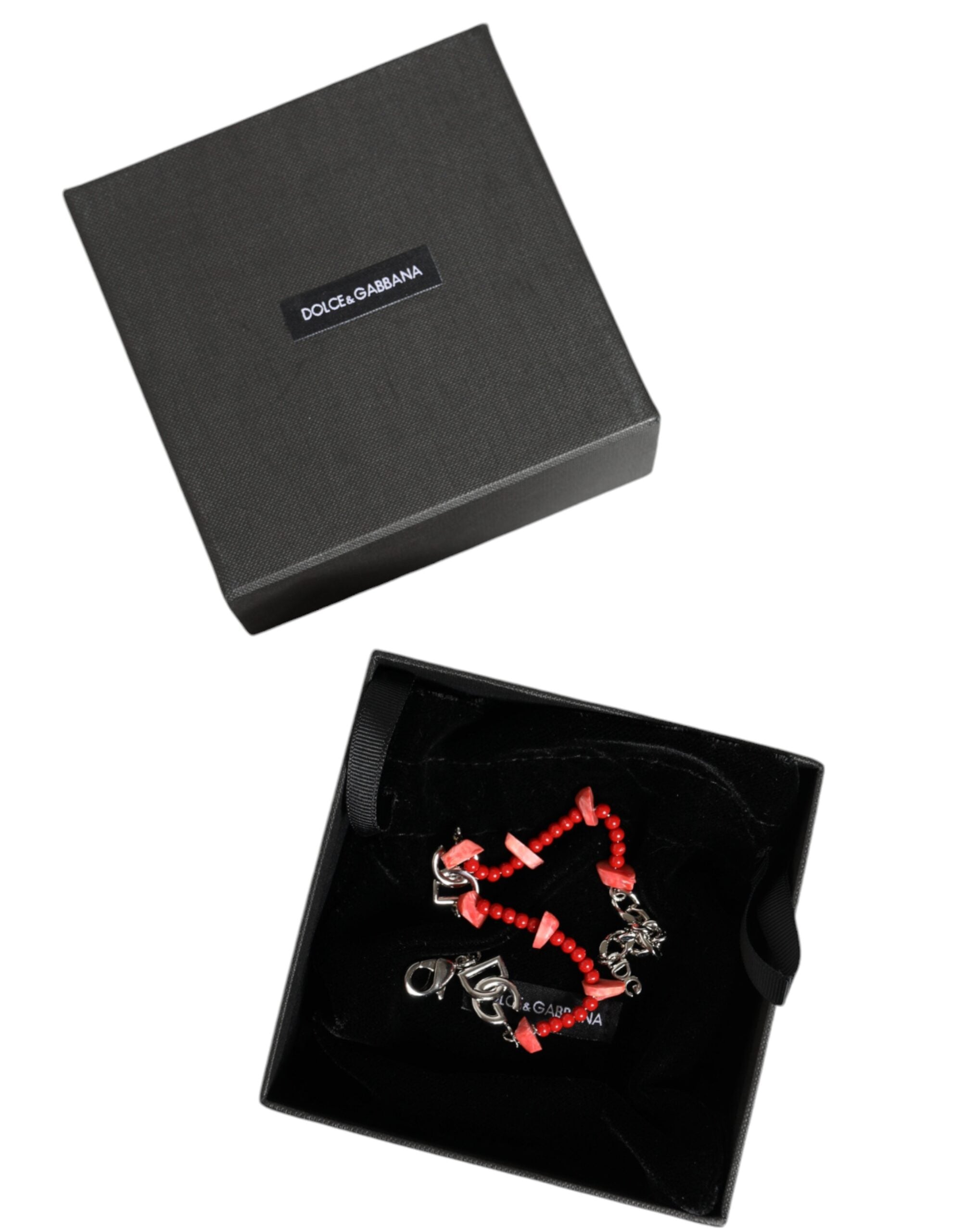 Silver tone brass beaded resin chain bracelet with DG logo from Dolce & Gabbana, featuring a stylish beaded design.