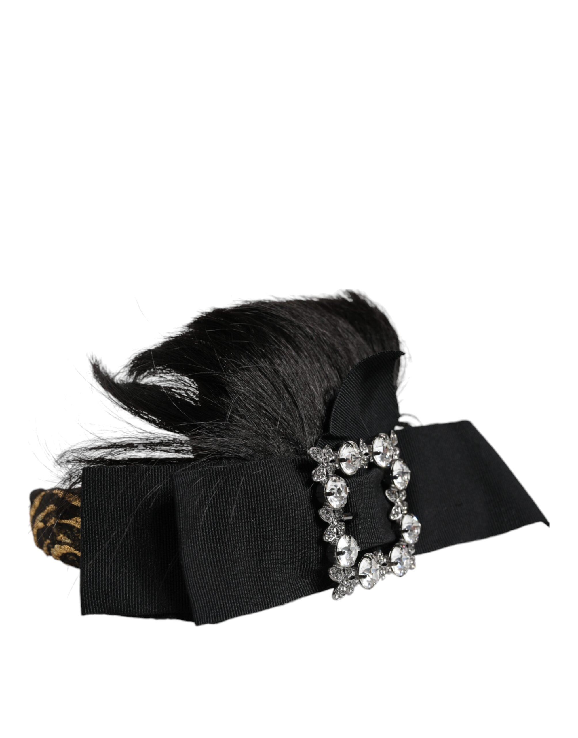 Black crystal headband by Dolce & Gabbana with intricate design, perfect for elegant hair accessories or special occasions.