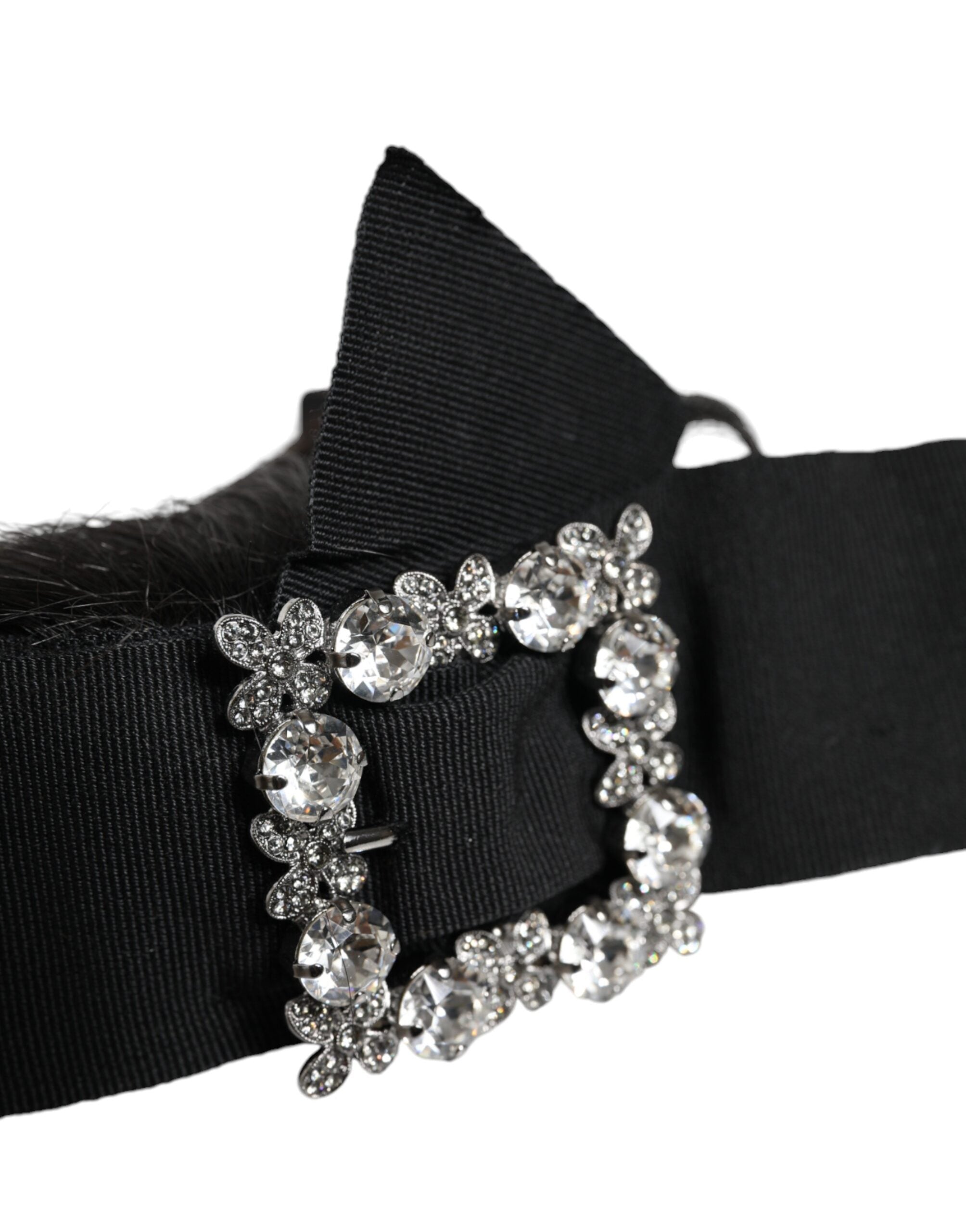 Black hair headband with crystal embellishments, Dolce & Gabbana diadem for stylish hair accessories.