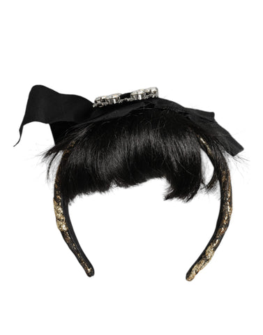 Black Dolce & Gabbana crystal headband with intricate diadem design, perfect for elegant hair accessories.