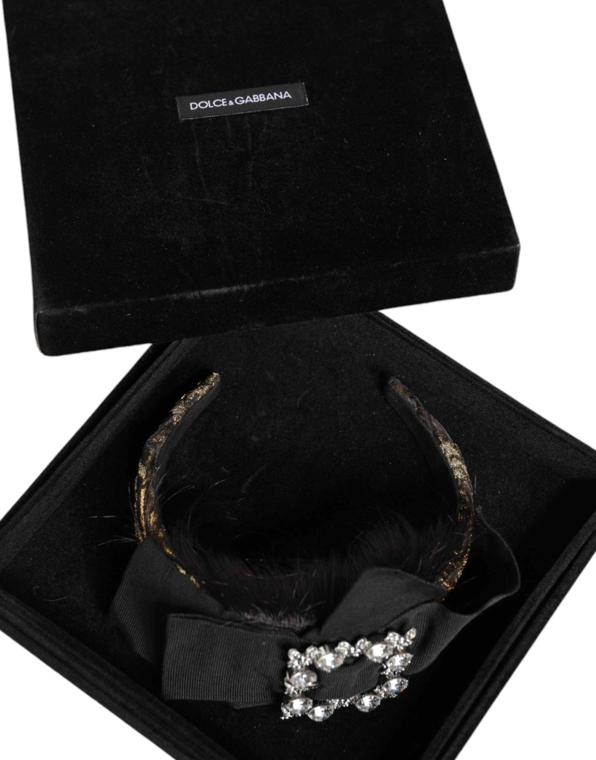 Dolce & Gabbana black hair parrucciera crystal headband diadem with intricate design and sparkling embellishments.