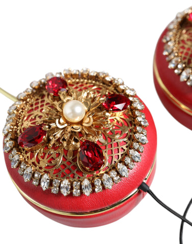 Red Nappa leather floral crystal headphone by Dolce & Gabbana with intricate detailing and luxurious design.