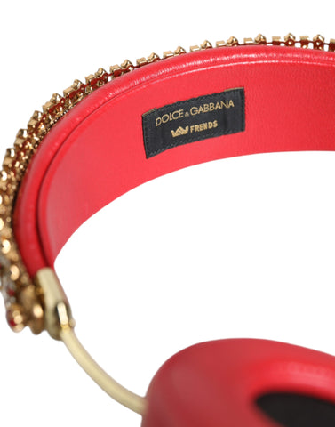 Dolce & Gabbana red nappa leather floral crystal headphone with intricate design and luxurious materials.