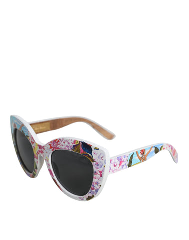 Multicolor wood and crystal floral frame sunglasses by Dolce & Gabbana with brass accents and hand-painted details.