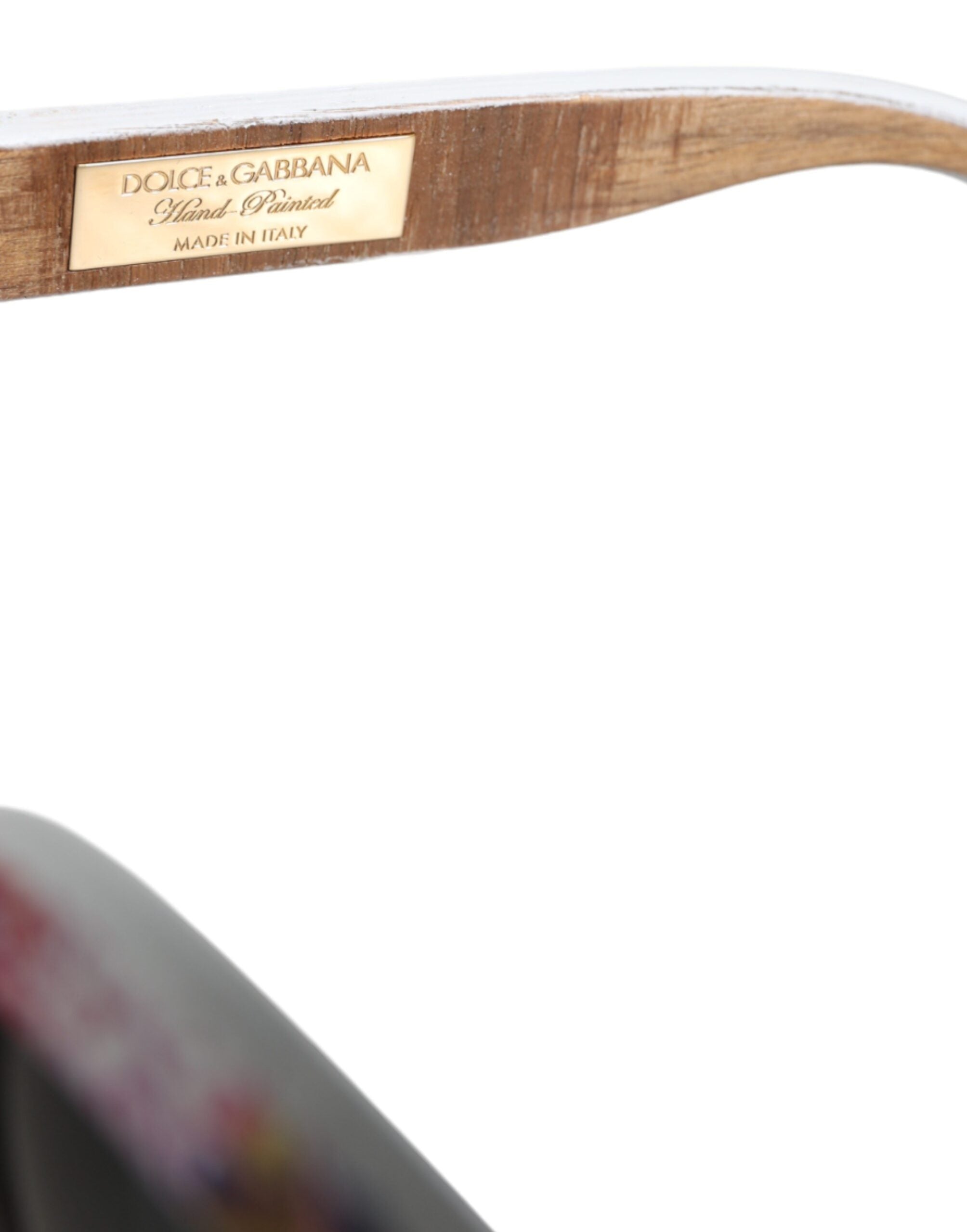 Multicolor wood and crystal floral frame sunglasses by Dolce & Gabbana with brass accents and hand-painted details.