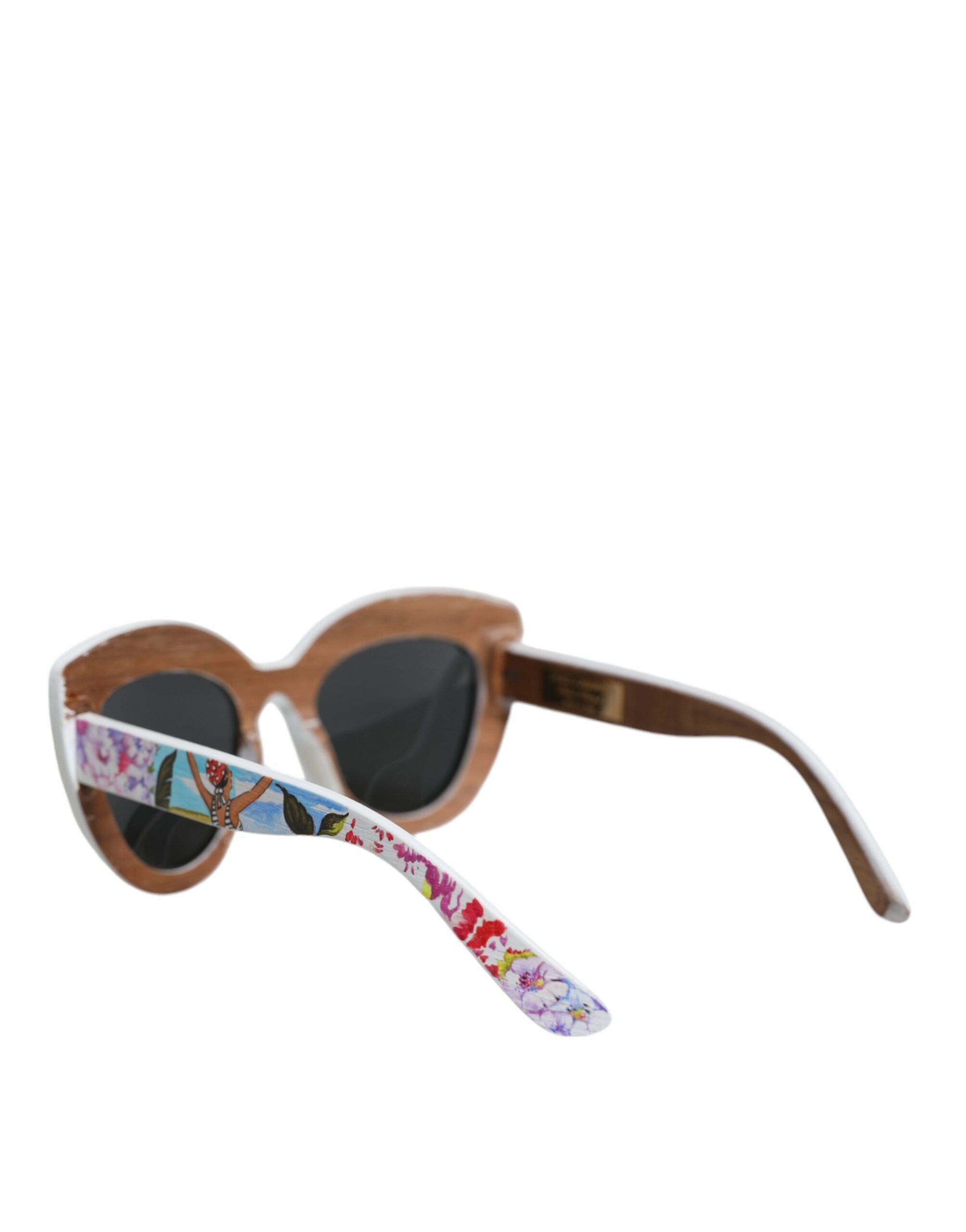 Multicolor wood and crystal floral hand-painted sunglasses with brass frame by Dolce & Gabbana.