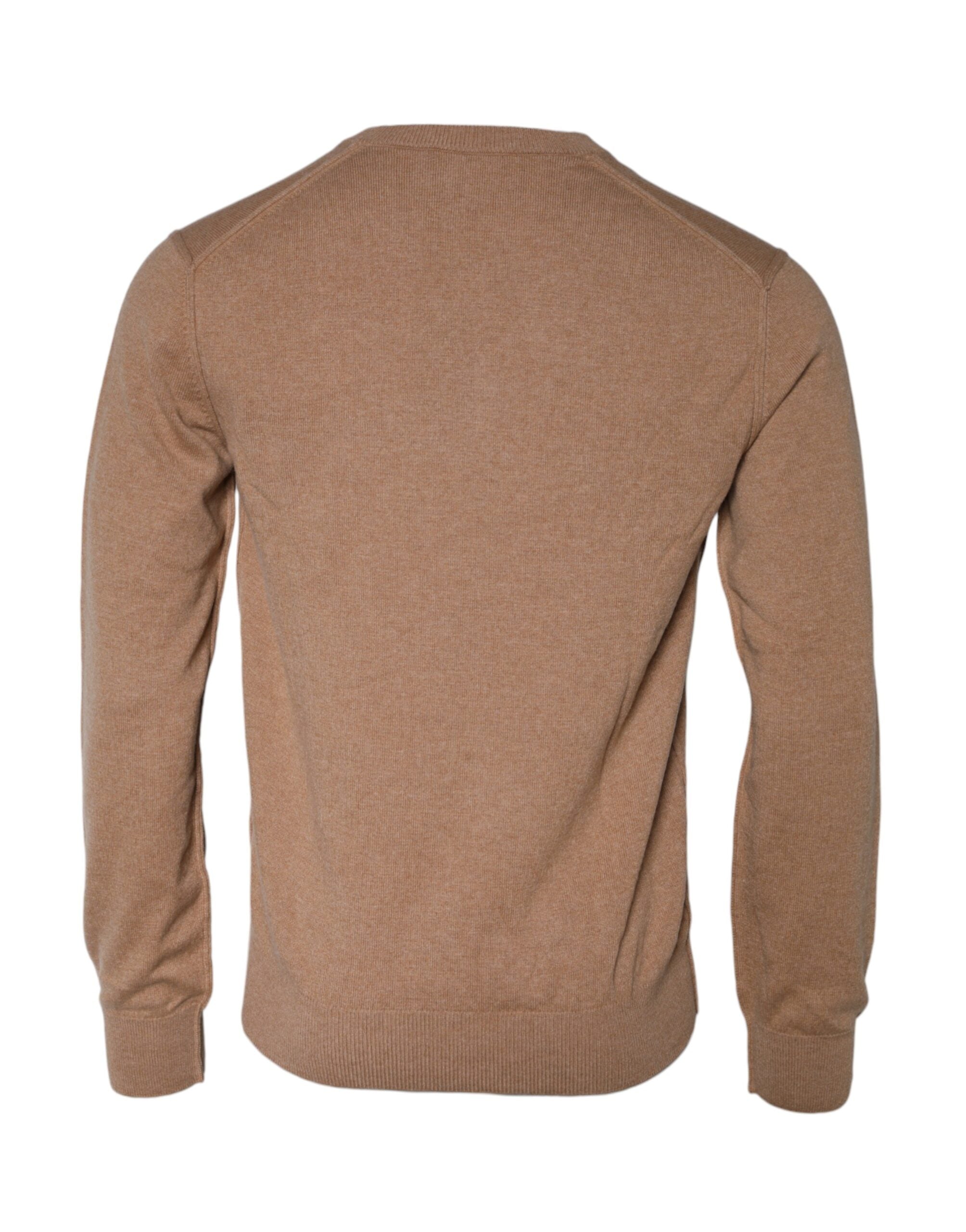Brown Dolce & Gabbana cashmere V-neck pullover sweater with knit texture and ribbed cuffs.